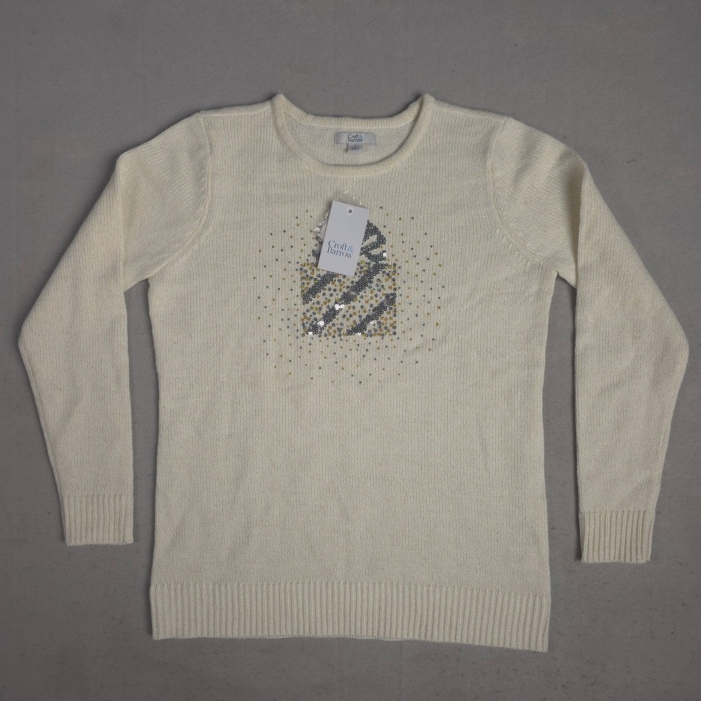 Croft & Barrow Sequin Gift Sweater Sparkle Holiday Crew Neck‎ Top Size S